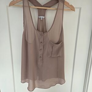 Aryn K Taupe Sheer Scoop Neck Tank Top